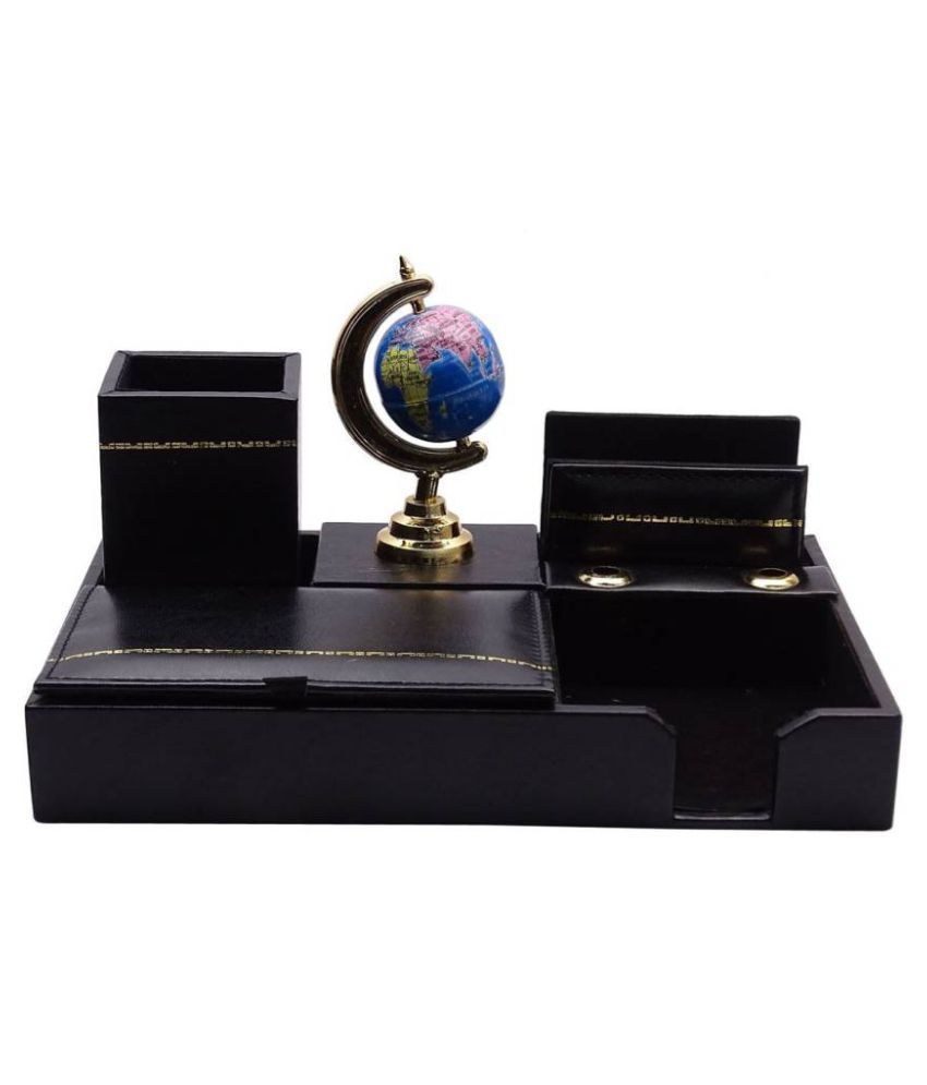 Kebica 6 Compartments Faux Leather Desk Organizer Black