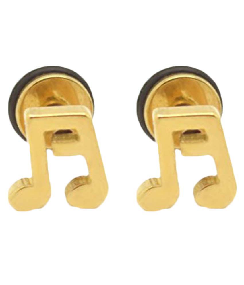 2Pcs Stainless Steel Music Note Ear Gold Color Studs for Men/Women Earrings