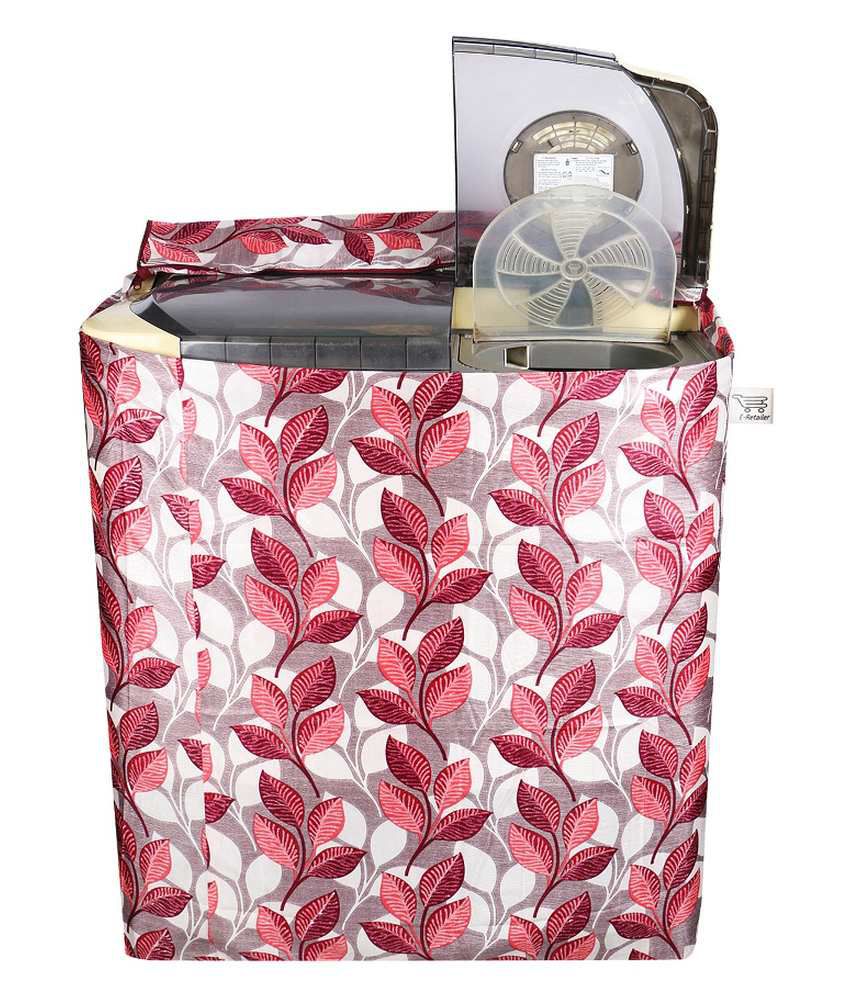 E-Retailer Pink Leaves Poly Cotton Washing Machine Cover For 7 kg Capacity