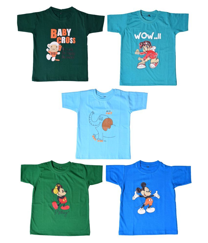     			British Terminal Multi Colour Printed Kids Round Neck Cotton Baby & Boy's T-shirt combo Pack of - 5