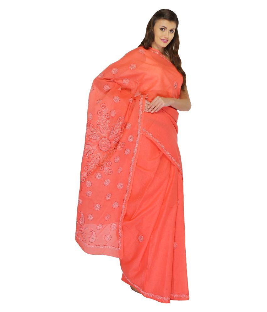 Peach cotton saree Clearance