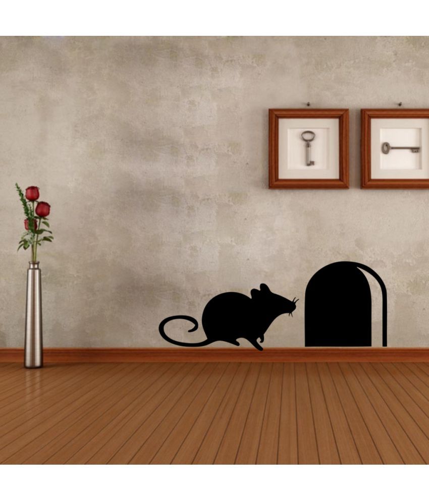     			Decor Villa Waiting mouse PVC Black Wall Sticker - Pack of 1