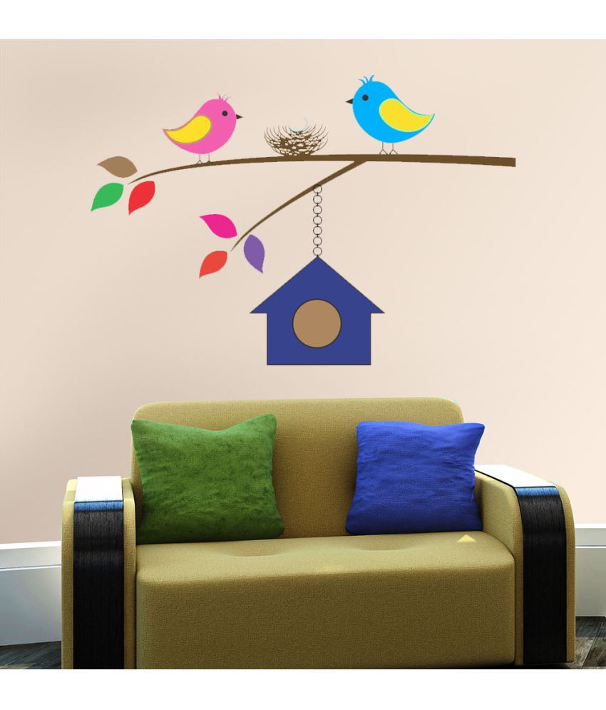     			NewWayDecals ''Colourful Sparrow And Its Home'' Vinyl Multicolour Wall Sticker - Pack of 1