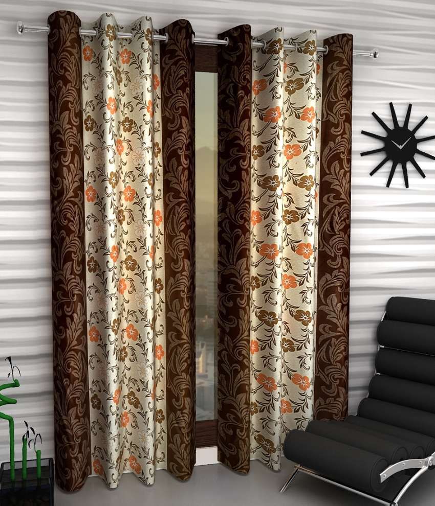     			Home Sizzler Set of 2 Window Eyelet Curtains Floral Brown