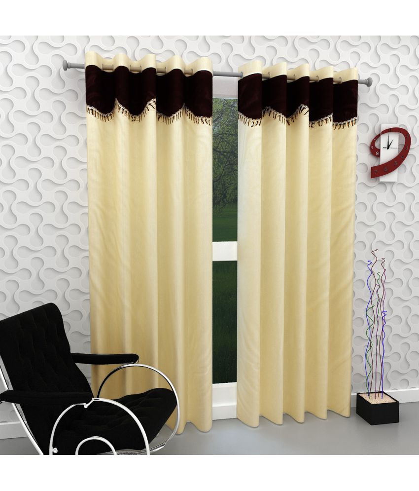     			Tanishka Fabs Solid Semi-Transparent Eyelet Curtain 7 ft ( Pack of 2 ) - Beige