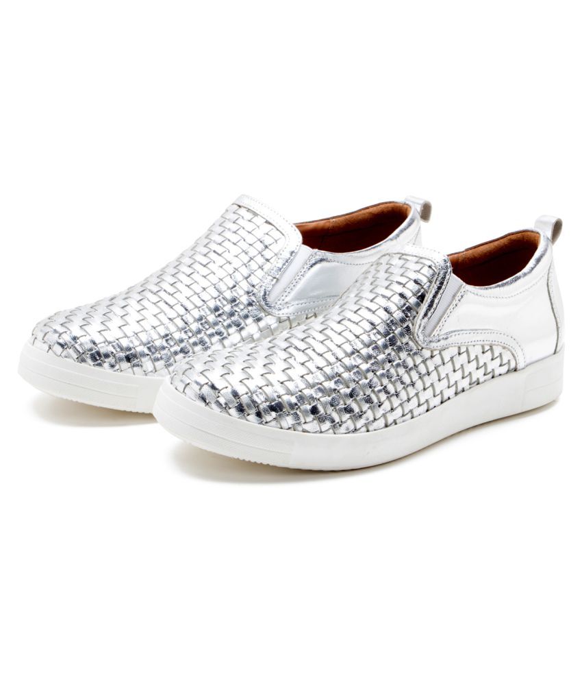 red tape silver shoes