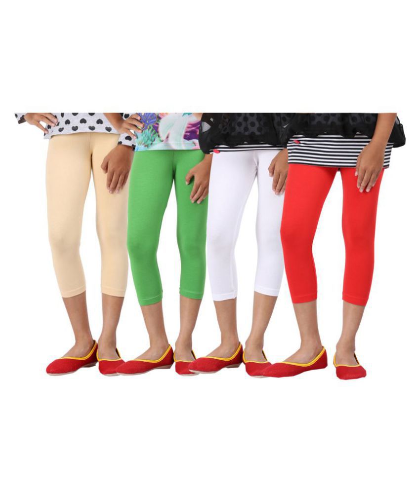     			RED,BEIGE AND WHITE COLOURS CAPRI LEGGINGS FOR GIRLS