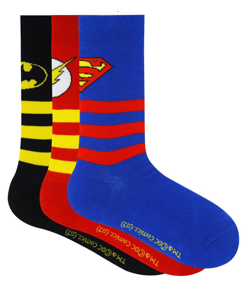     			Justice League Kids Stripes with Character Logo Crew Socks -Pack of 3