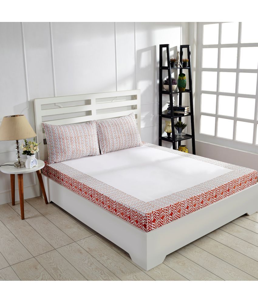Ratan Jaipur Double Cotton Orange Geometrical Bed Sheet Buy Ratan Jaipur Double Cotton Orange