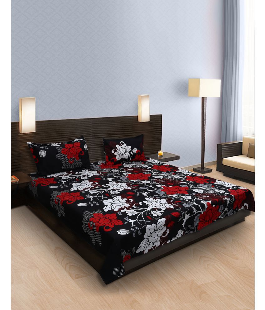     			Cocofoam Double Poly Cotton Black Floral Bed Sheet