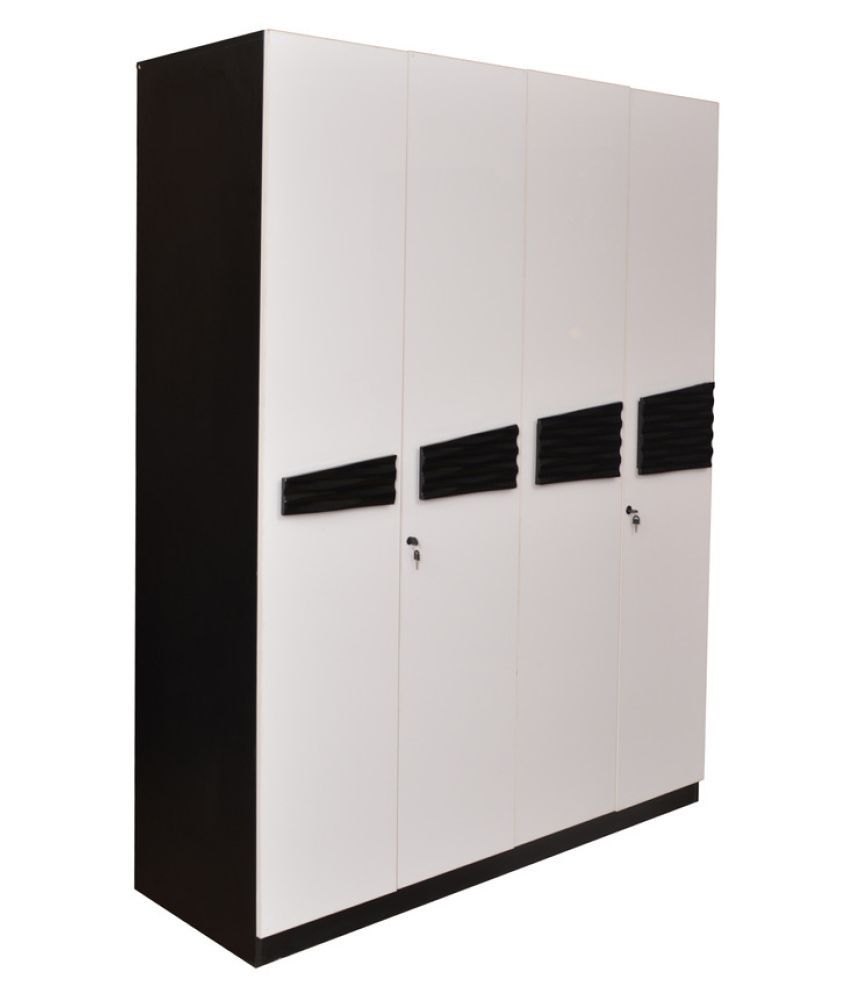 4 Door Glossy Wood Wooden Wardrobe In White With Black Handles Buy Online At Best Price In India On Snapdeal