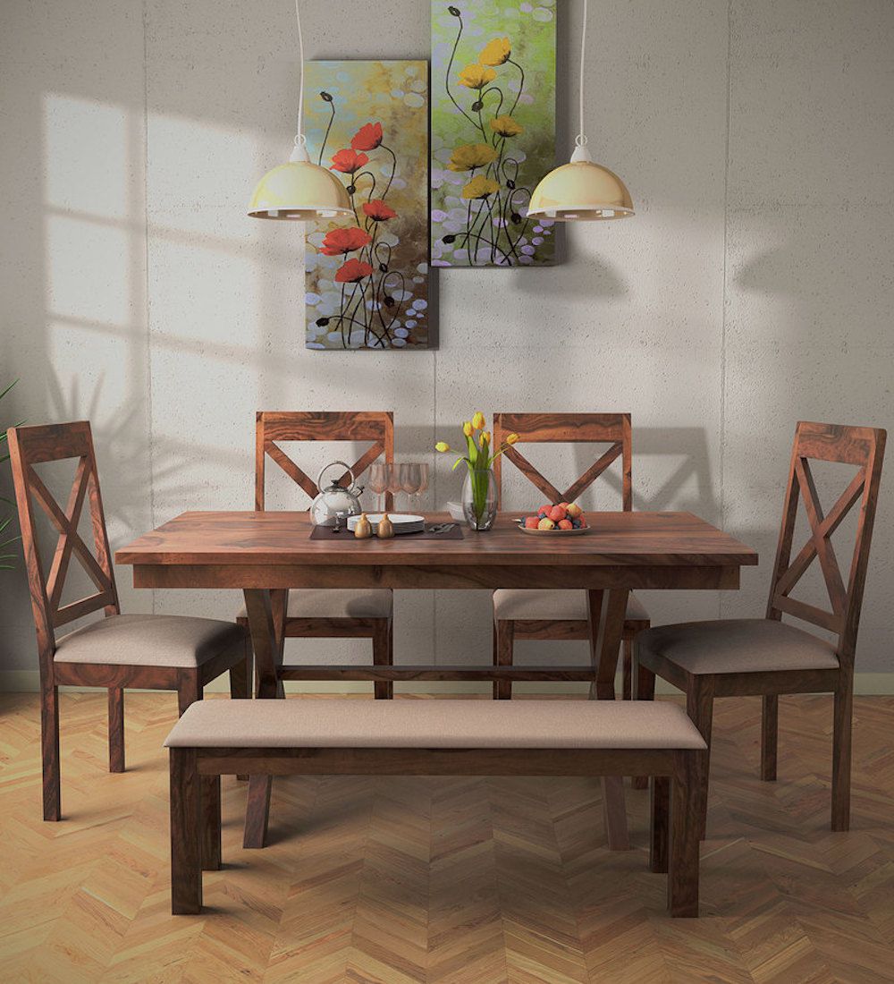 Amaani Furniture Modern Sheesham wood 4 Seater (Foam) Dining Table With ...