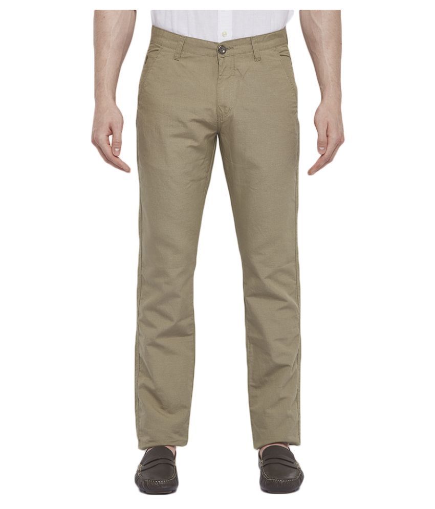 Byouth Beige Regular -Fit Flat Trousers - Buy Byouth Beige Regular -Fit ...