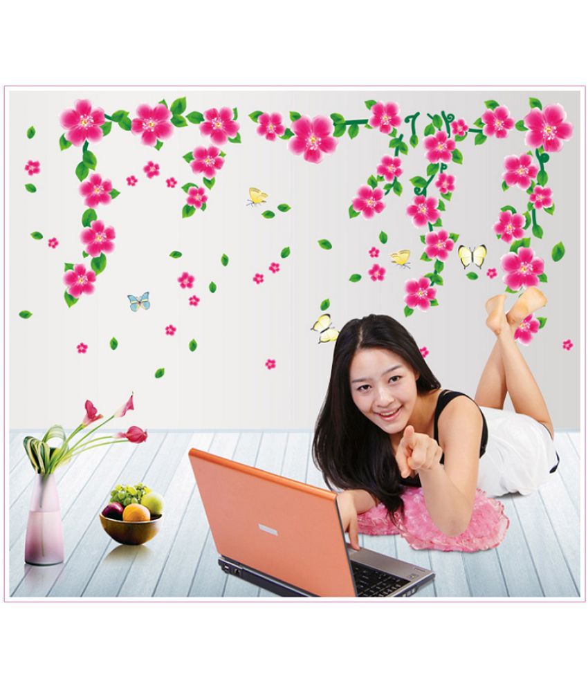     			Jaamso Royals Pink Rose PVC Pink Wall Sticker - Pack of 1
