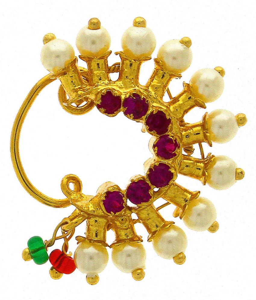 Anuradha Art Golden Colour Wonderful Designer Stylish Maharashtrian Nath Nose Ring For Women