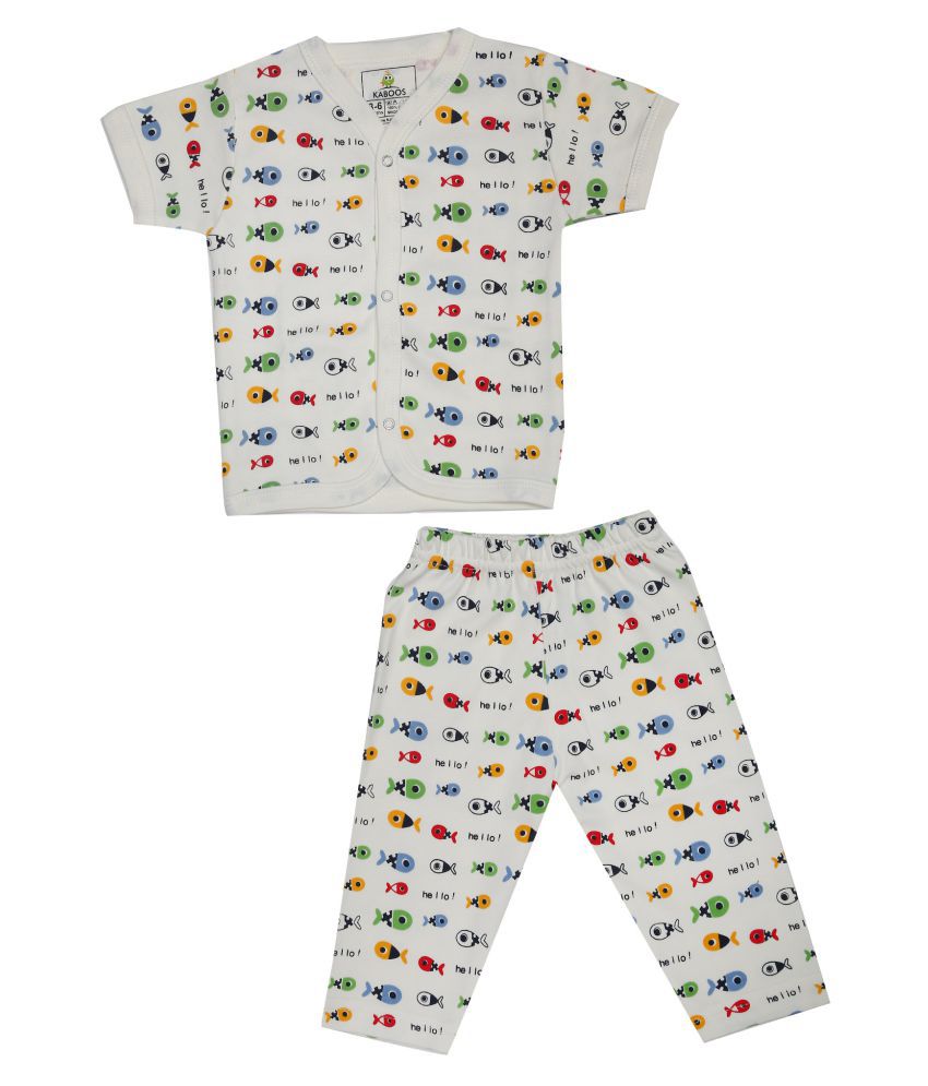     			Kaboos Off- White Colour Cotton Night Suits for Babies