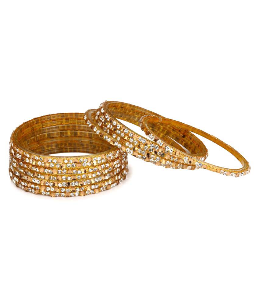     			Somil 12 Golden Glass Bangle Party Set Fully Ornamented With Colorful Beads & Crystal With Safety Box-EP_2.2