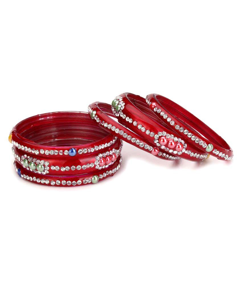     			Somil Red Color 2 Kada & 4 Bangle Set decorative With Colorful Beads & Stones With Safety Box-DR_2.2