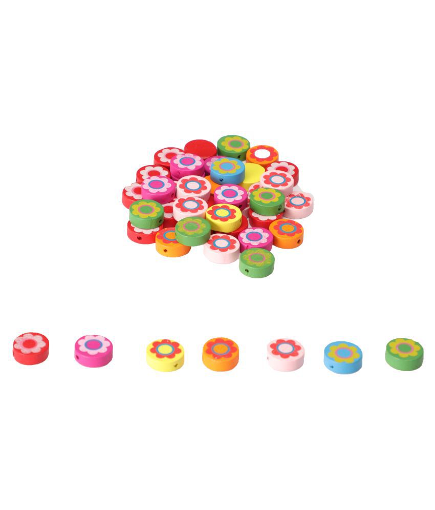     			Colorful wooden beads buttons round shape 50 pcs, size 2 x 2 cm, used in jewellery, scrap booking, art & craft, decorations etc
