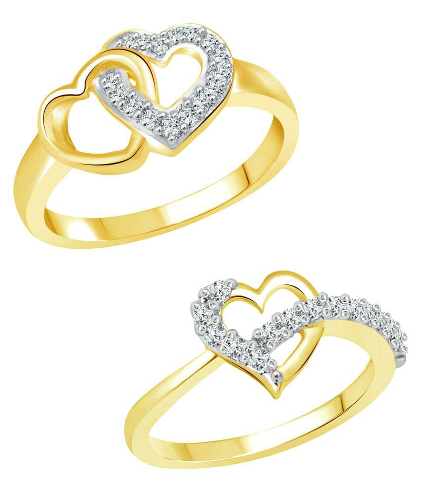     			Vighnaharta Valentine Elegant Heart CZ Gold and Rhodium Plated Alloy Combo Ring set for Women and Girls [1076FRG-1050FRG] - [VFJ1235FRG10]