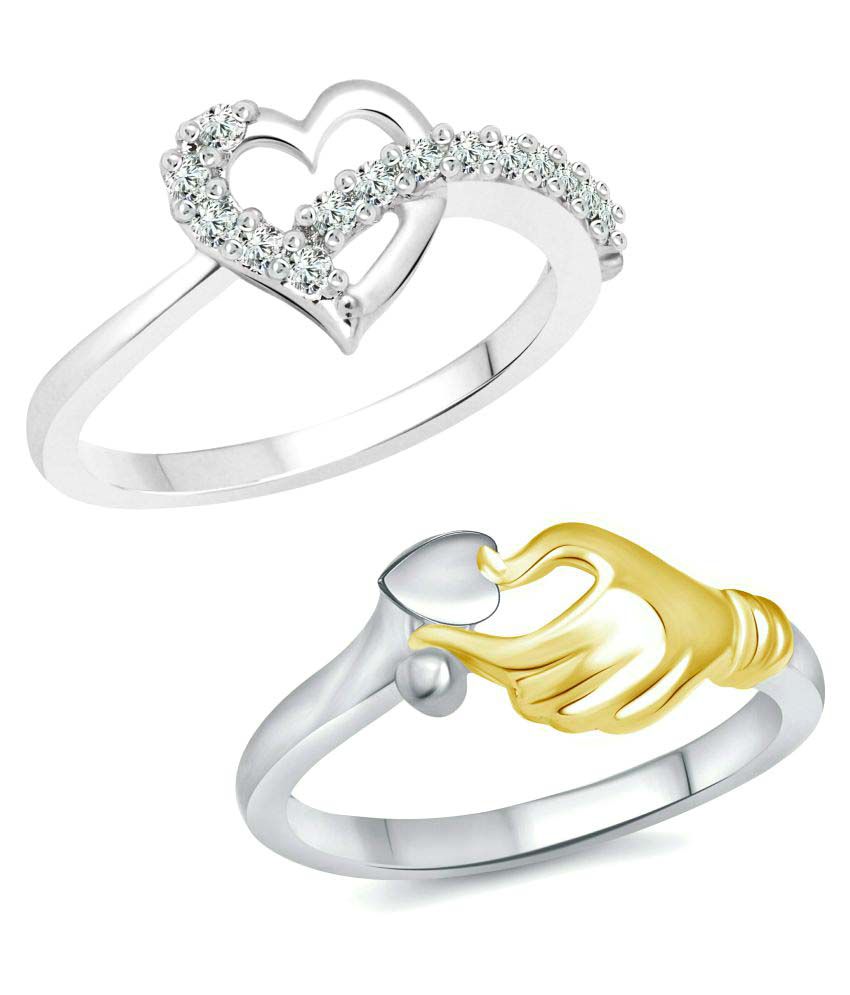     			Vighnaharta Valentine Heart Gift CZ Rhodium Plated Alloy Combo Ring set for Women and Girls [1076FRR-1117FRR] - [VFJ1236FRR10]