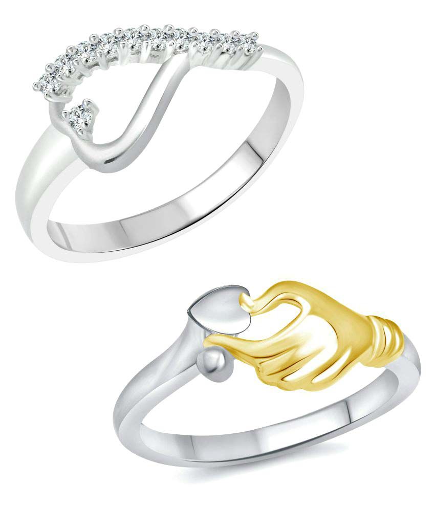     			Vighnaharta Valentine Stunning Heart CZ Rhodium Plated Alloy Combo Ring set for Women and Girls [1126FRR-1117FRR] - [VFJ1241FRR12]
