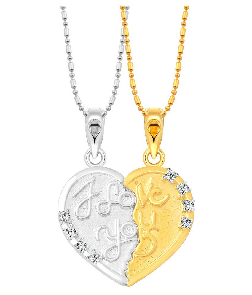     			Vighnaharta Valentines Attach Heart CZ Gold and Rhodium Plated Alloy Pendant with Chain for Girls and Boys - [VFJ1222PG]