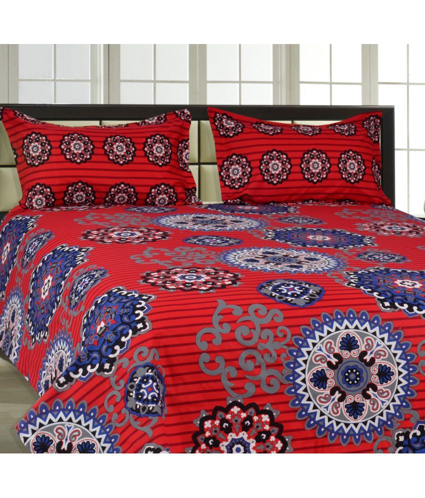 Salona Bichona King Cotton Red Printed Bed Sheet Buy Salona Bichona
