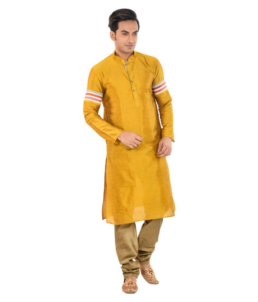     			Deyann Yellow Silk Blend Kurta Pyjama Set