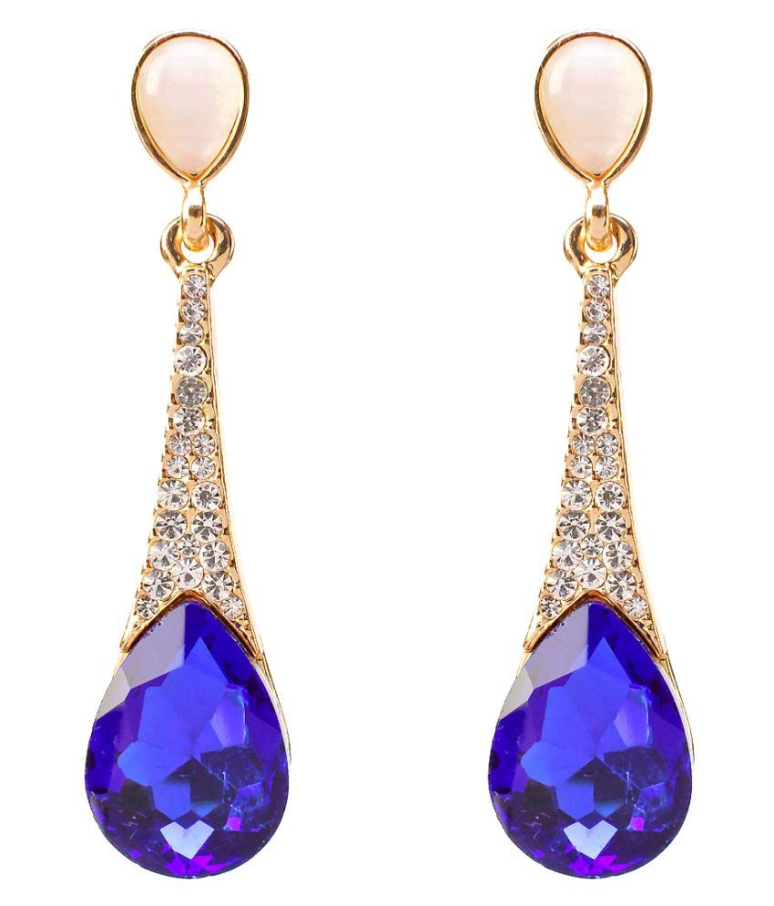 Fancy Party Wear Blue Stone Earrings For S Gold Plated Tear Fancy Party Wear Blue Stone Earrings For S Gold Plated Tear Drop By Freshvibes