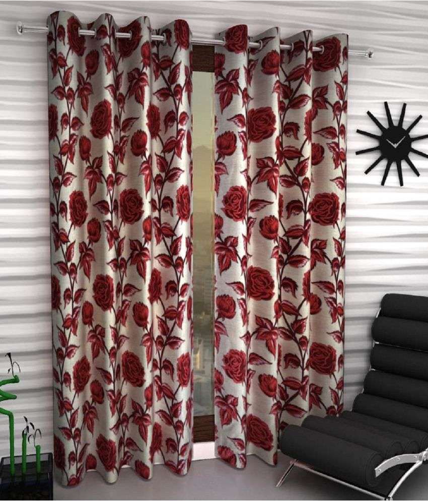     			Tanishka Fabs Floral Semi-Transparent Eyelet Curtain 7 ft ( Pack of 2 ) - Multi Color