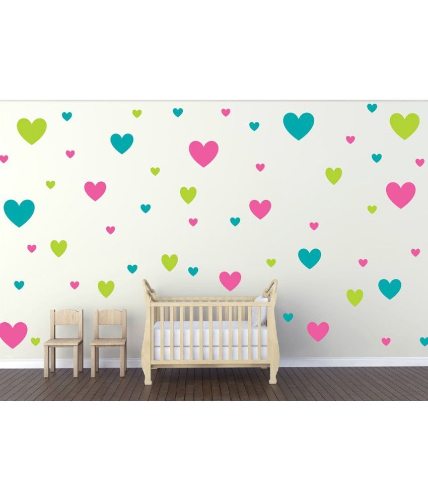     			Decor Villa Heart PVC Multicolour Wall Sticker - Pack of 1