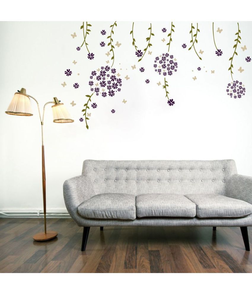     			Decor Villa Purple flowers PVC Multicolour Wall Sticker - Pack of 1