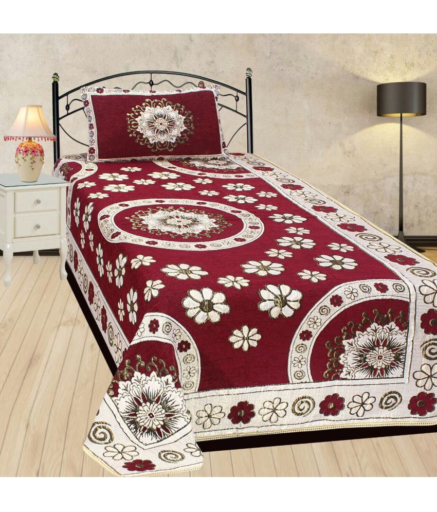 Volvo Single Chenille Maroon Floral Bed Sheet - Buy Volvo Single ...