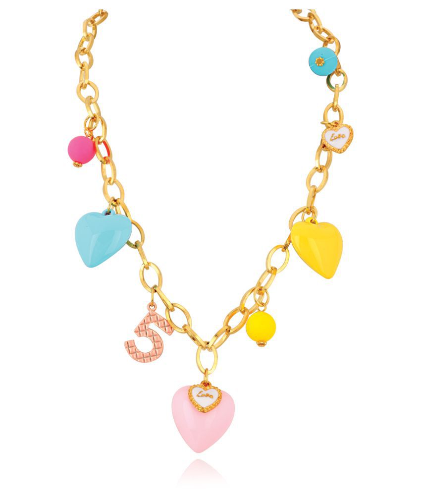     			Spargz Contemporary Design 5 Heart With Beads Charm Necklace For Women ALML_5007