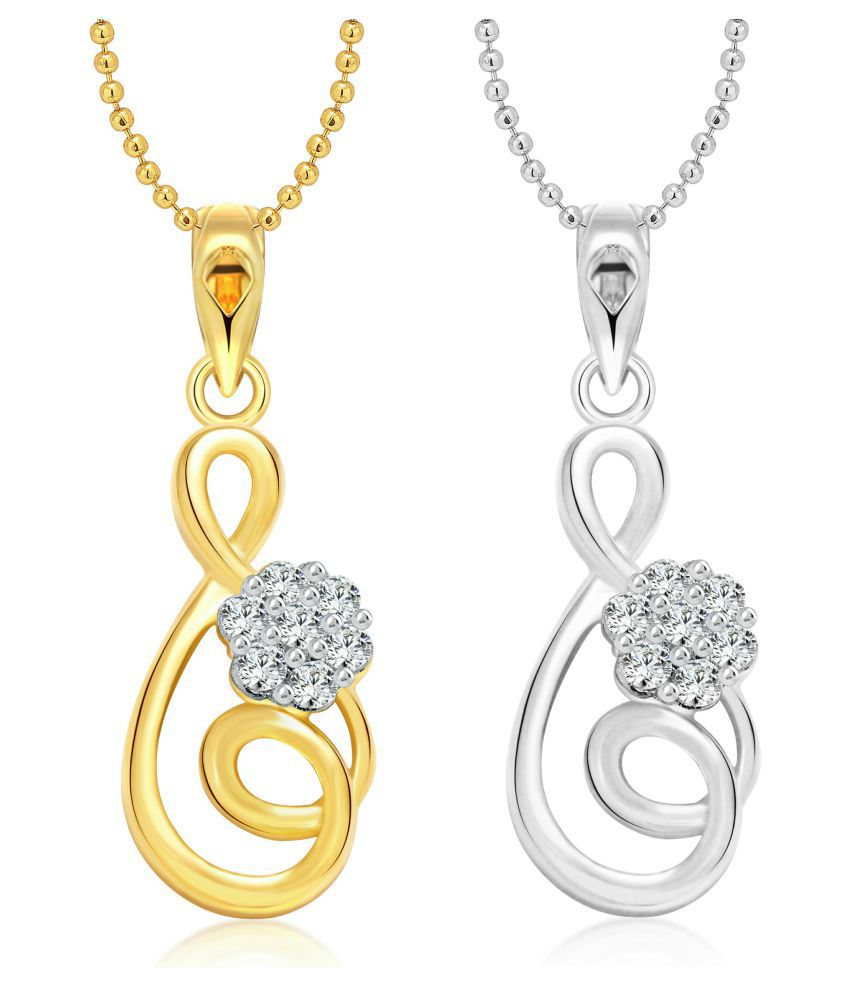     			Vighnaharta Flora Tune Selfie CZ Gold and Rhodium Plated Alloy Pendant with chain for Girls and Women.
