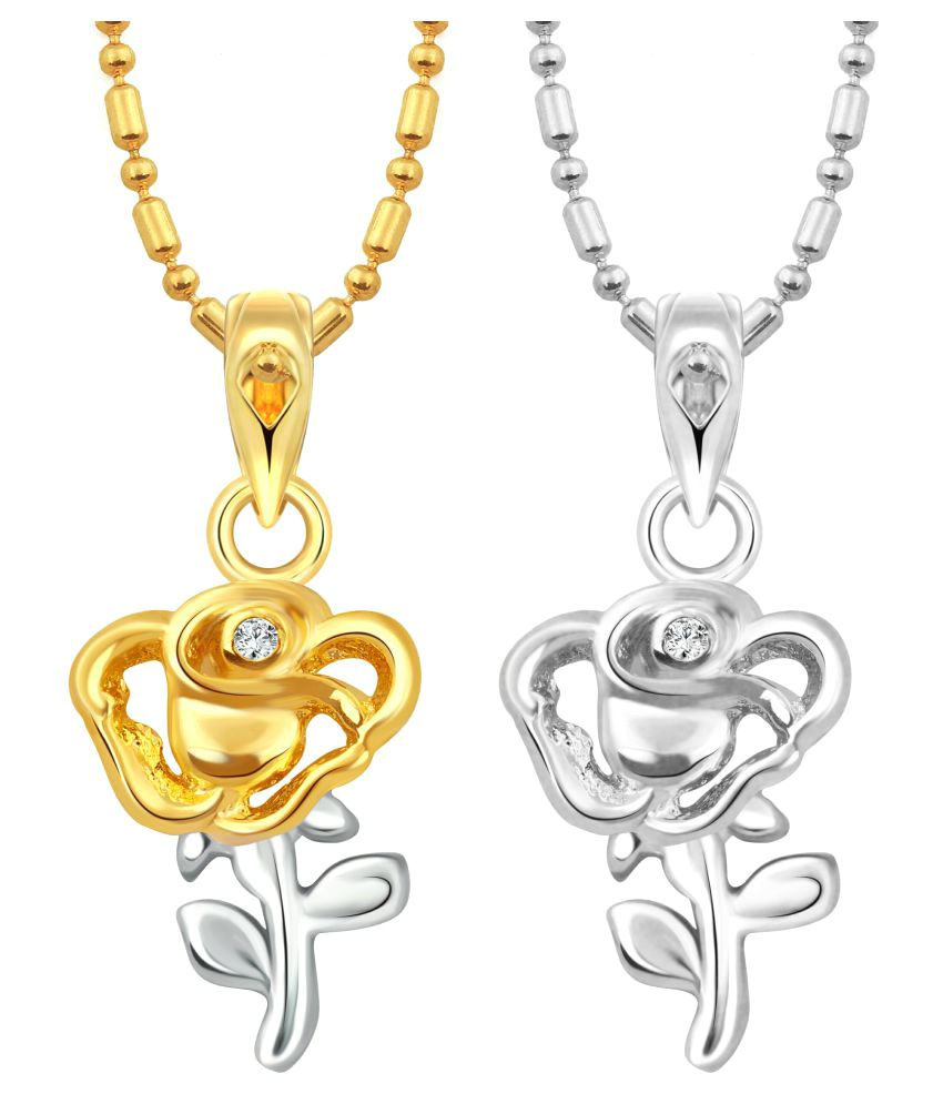     			Vighnaharta Little Rose Selfie CZ Gold and Rhodium Plated Alloy Pendant with chain for Girls and Women.