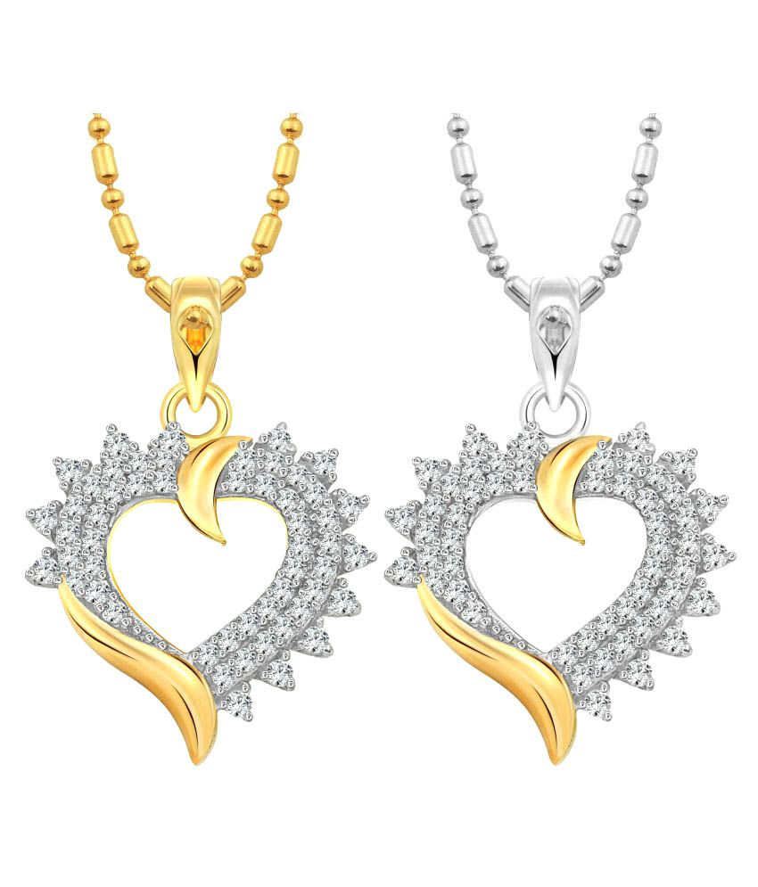     			Vighnaharta Miracle Heart Selfie CZ Gold and Rhodium Plated Alloy Pendant with chain for Girls and Women.