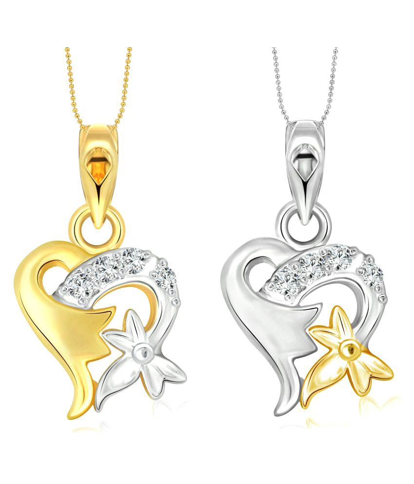     			Vighnaharta Sweet Flory Heart Selfie (CZ) Gold and Rhodium Plated Alloy Pendant with chain for Girls and Women.
