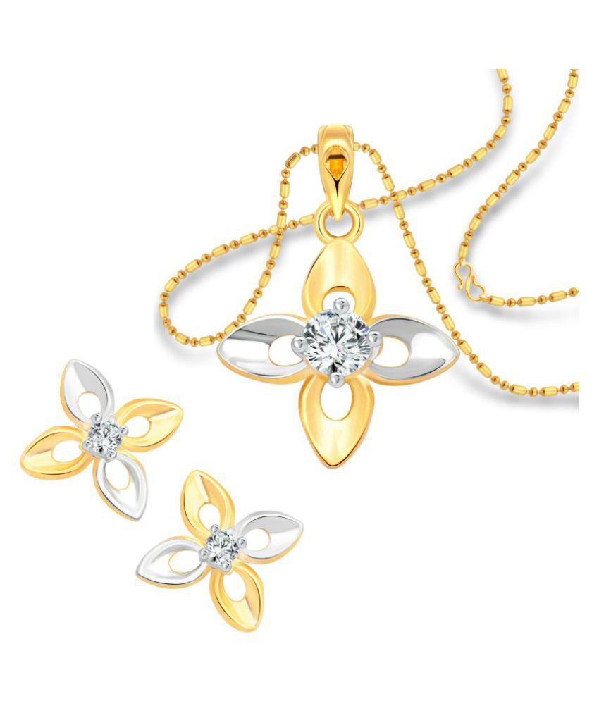     			Vighnaharta Lily Flower Solitaire CZ Gold and Rhodium Plated Alloy Pendant set for Women and Girls -[VFJ6004PSET-G]