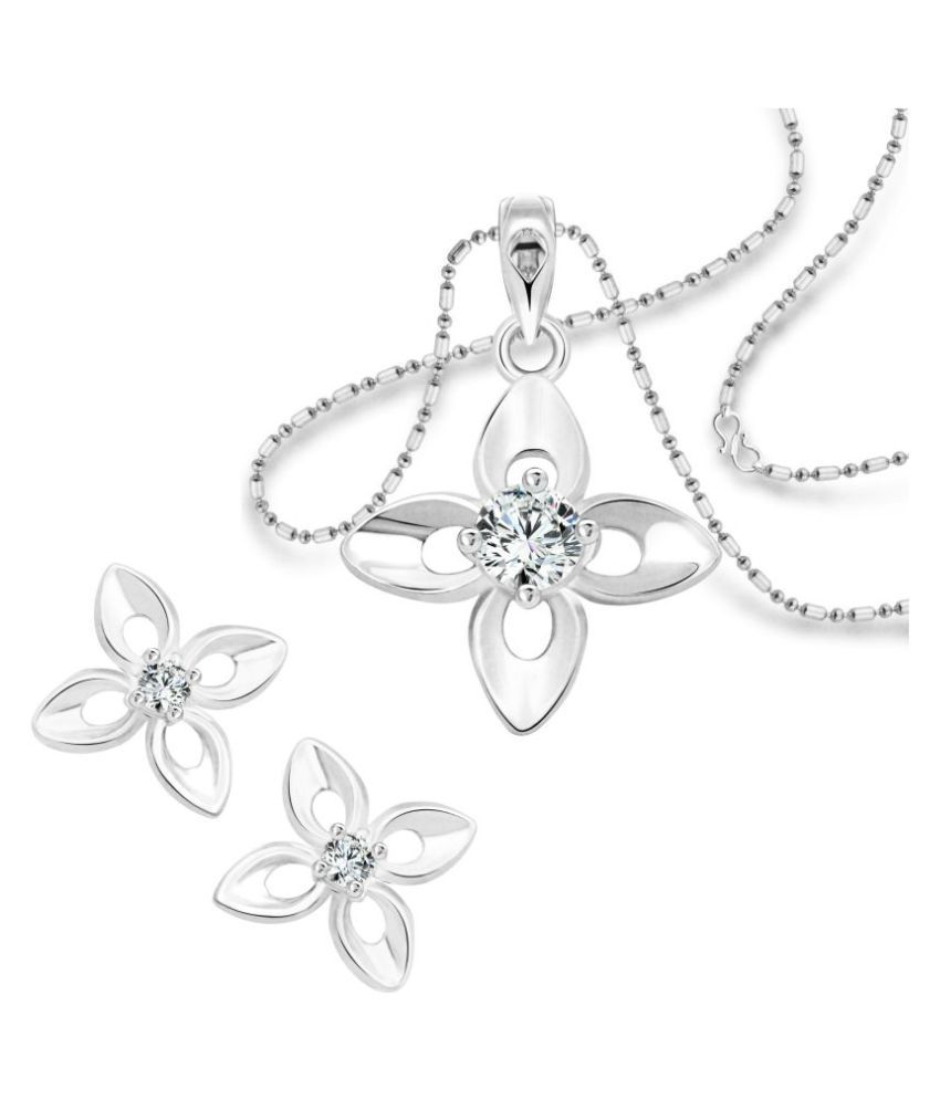     			Vighnaharta White Lily Flower Solitaire CZ Rhodium Plated Alloy Pendant set for Women and Girls -[VFJ6004PSET]
