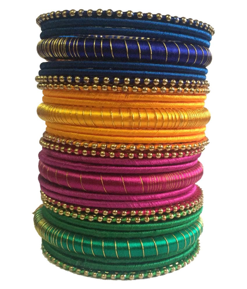 GKN Multi Color Silk Thread Plastic Bangle Set For Women: Buy GKN Multi ...