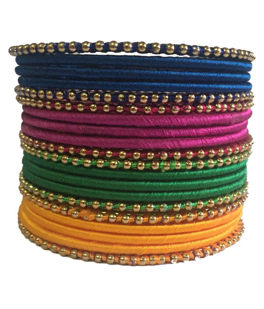 Gkn Multi Color Silk Thread Plastic Bangle Set For Women: Buy Gkn Multi 