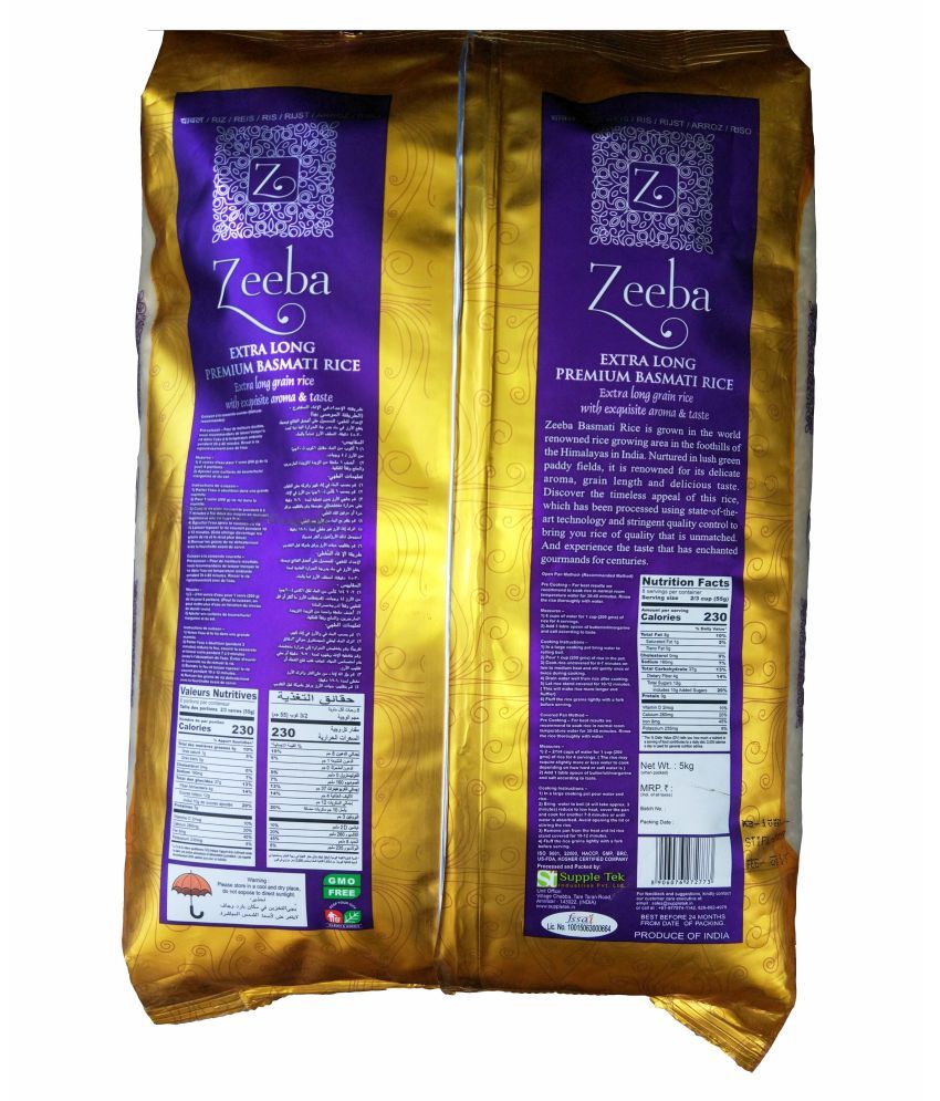 Zeeba Extra Long Premium Basmati Raw Rice 5 kg: Buy Zeeba ...