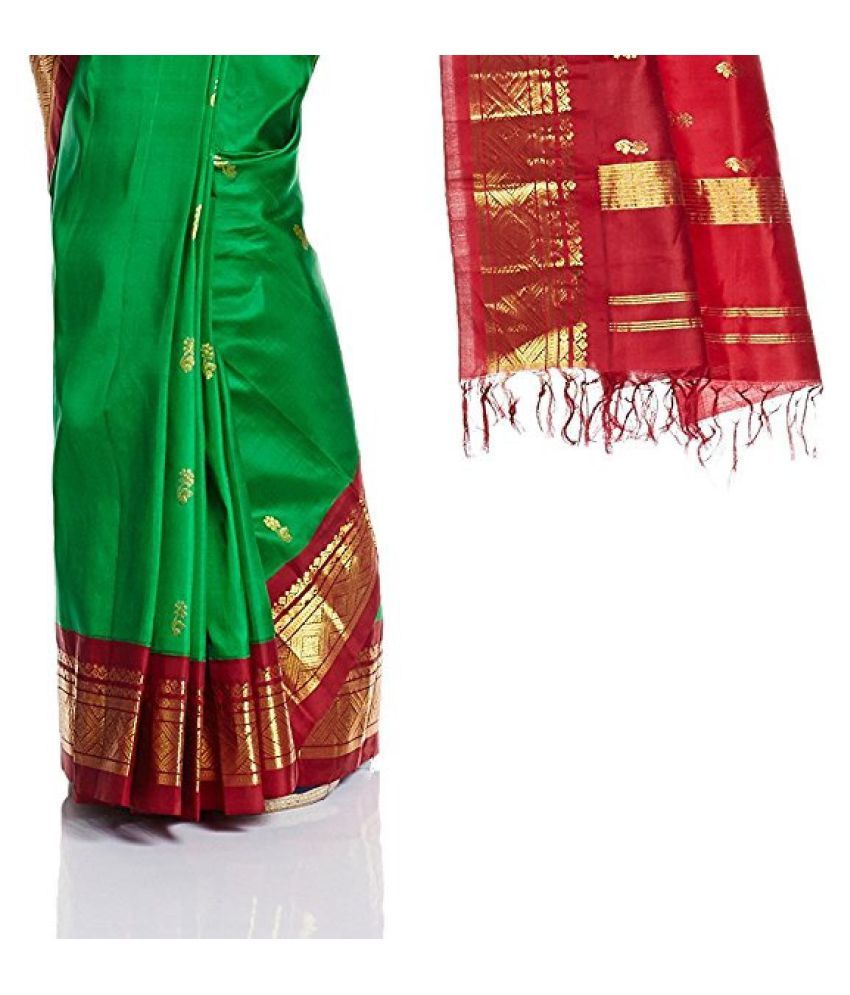 red and green pattu saree