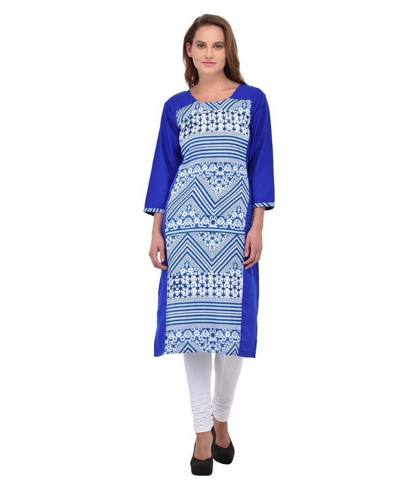 blue crepe printed floral kurti