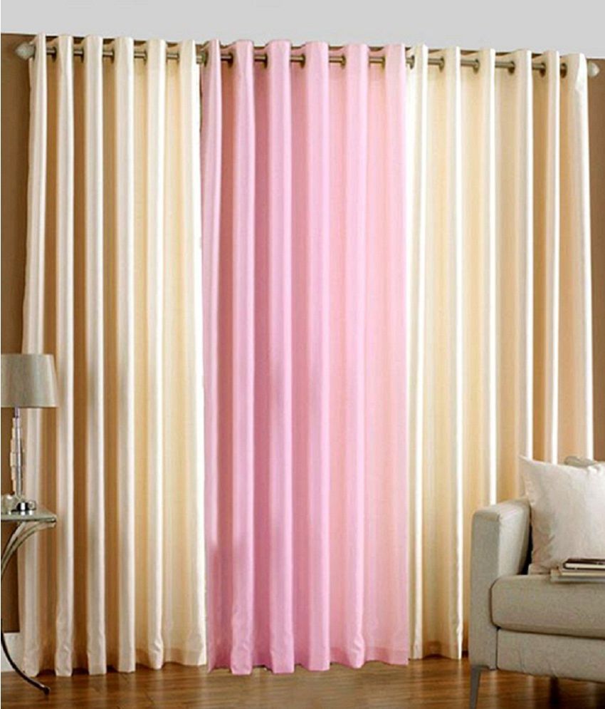     			Panipat Textile Hub Solid Semi-Transparent Eyelet Door Curtain 7 ft Pack of 2 -Multi Color