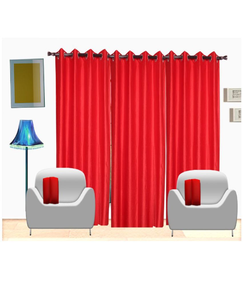     			Tanishka Fabs Solid Semi-Transparent Eyelet Curtain 5 ft ( Pack of 3 ) - Red