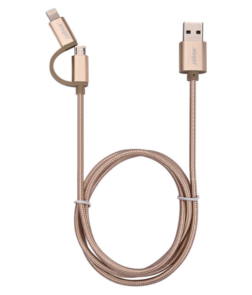     			Jabox High Quality Micro USB and Apple iPhone Data / charging / USB Cable ( 2 in1, Strong copper Wire,Gold)