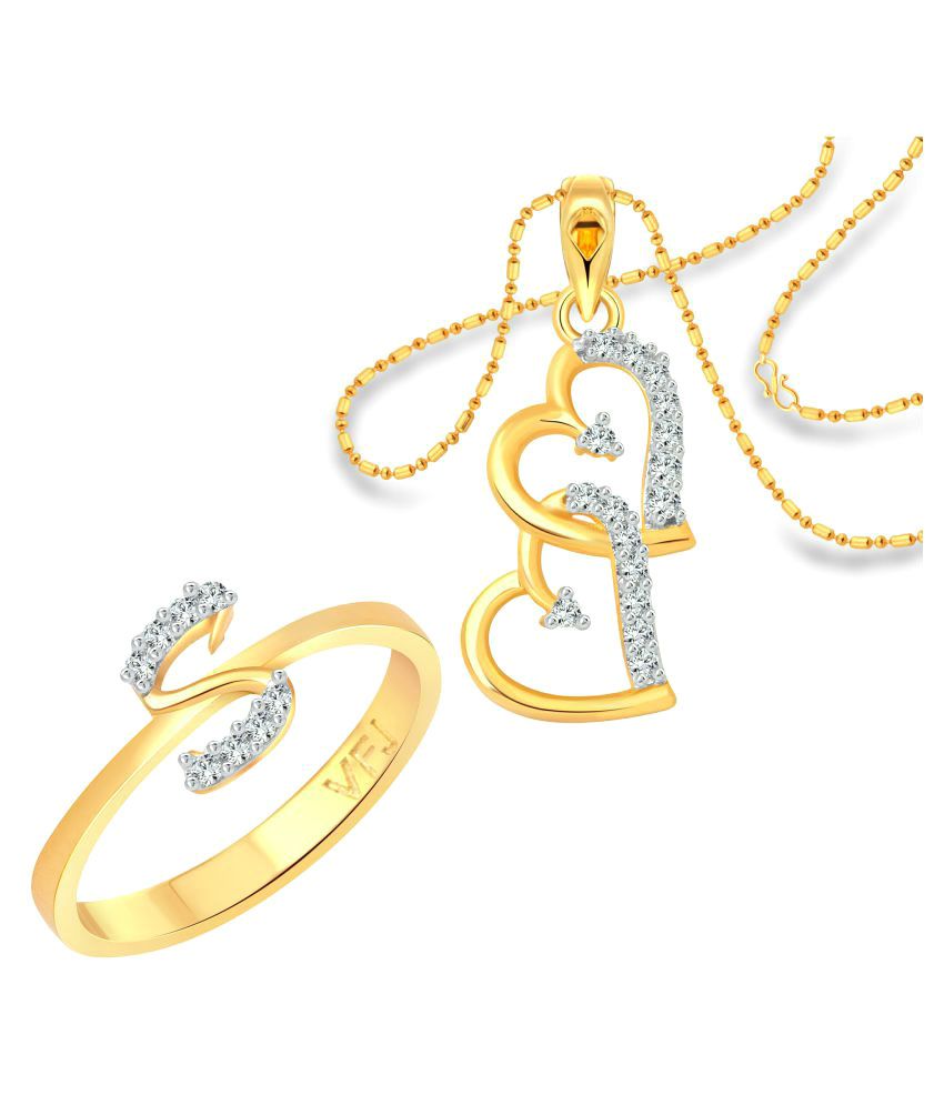     			Vighnaharta "S" Letter Ring with Heart Pendant (1191FRG-1216PG) CZ Gold and Rhodium Plated Alloy Combo set for Women and Girls- VFJ1159RPG12